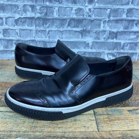 Prada Stratus Black White Slip On Brogue Sneakers Shoes 